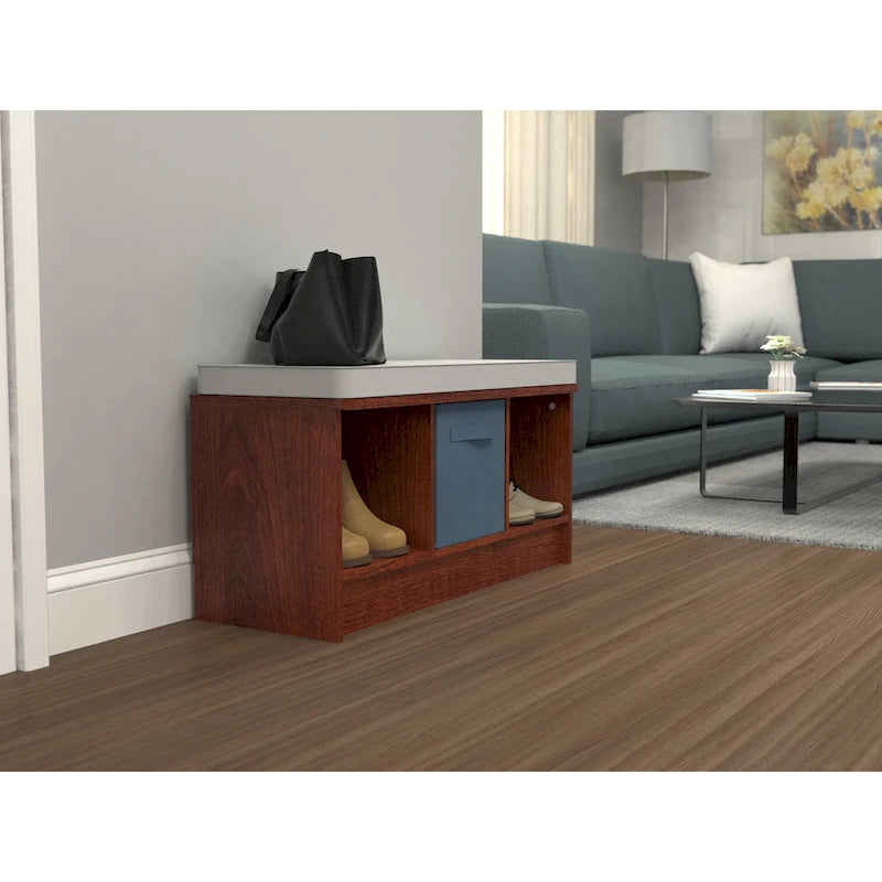 Banc de rangement 3 cubes avec coussin gris