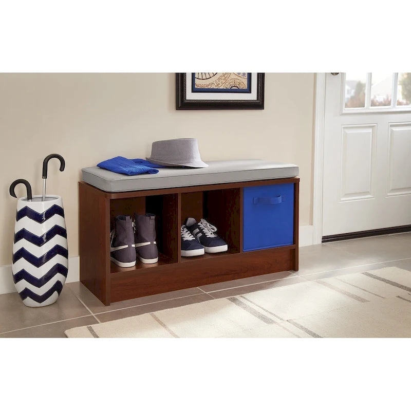 Banc de rangement 3 cubes avec coussin gris