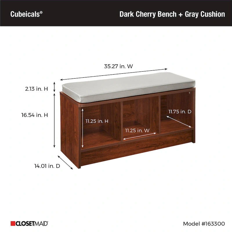 Banc de rangement 3 cubes avec coussin gris
