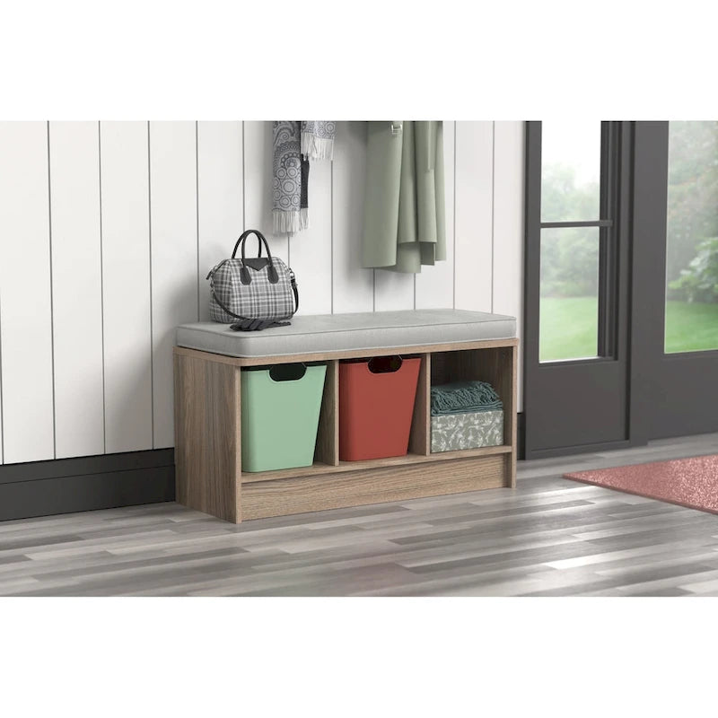 Banc de rangement 3 cubes avec coussin gris
