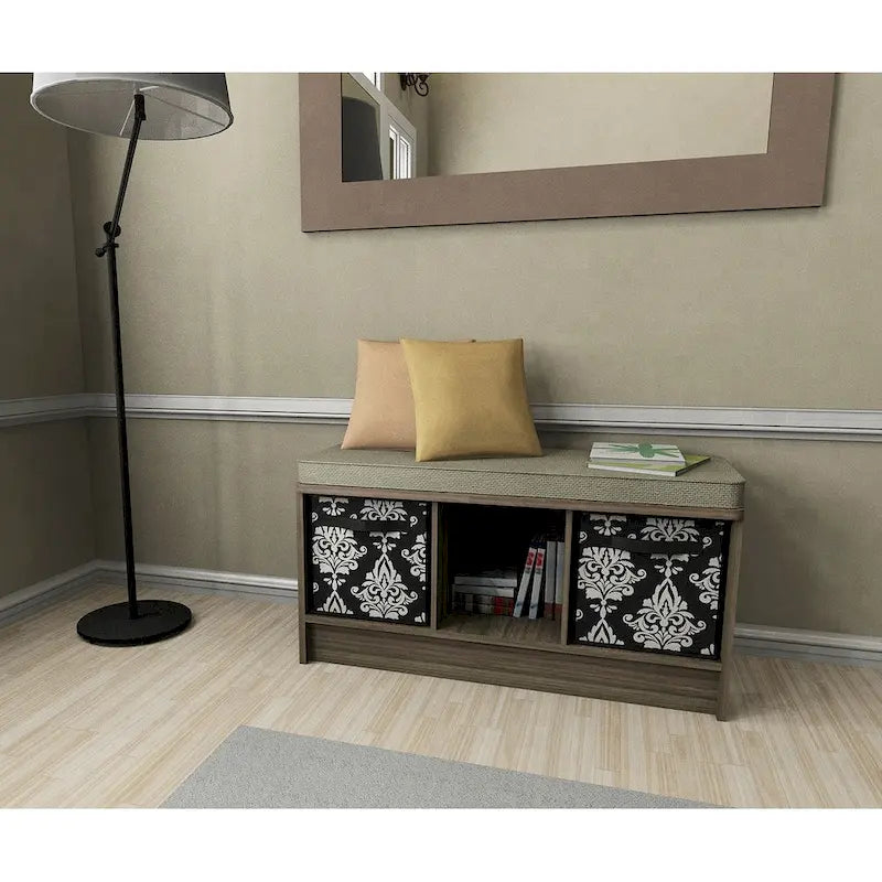 Banc de rangement 3 cubes avec coussin gris