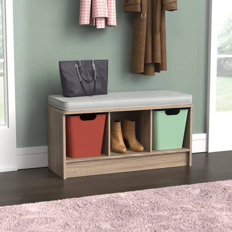 Banc de rangement 3 cubes avec coussin gris