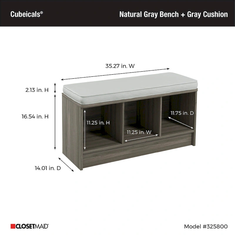 Banc de rangement 3 cubes avec coussin gris