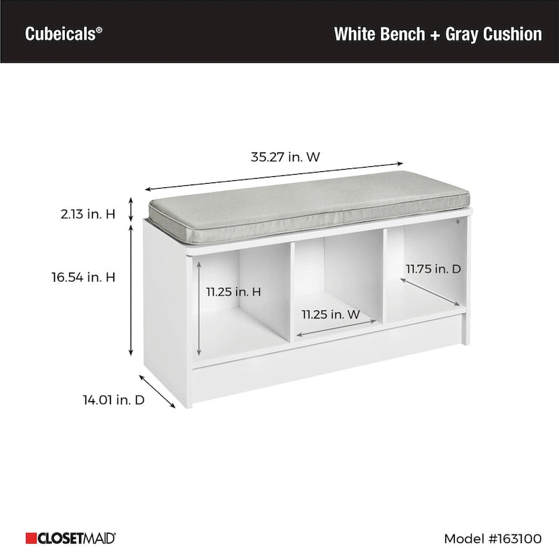 Banc de rangement 3 cubes avec coussin gris