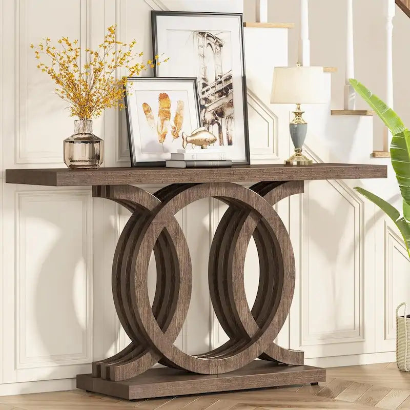 Console de 55 pouces avec base géométrique, table de couloir en bois, vintage