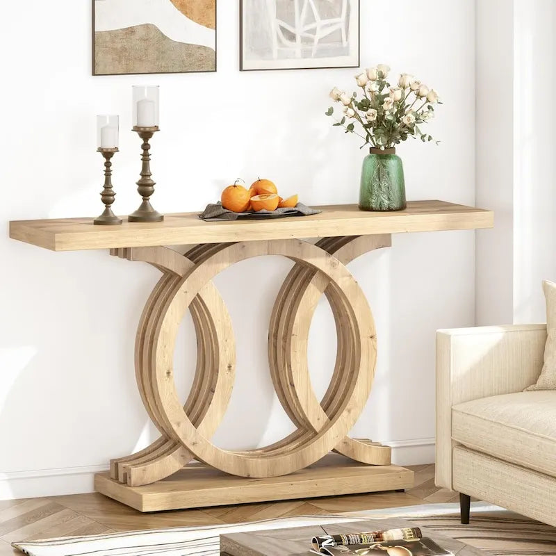 Console de 55 pouces avec base géométrique, table de couloir en bois, vintage