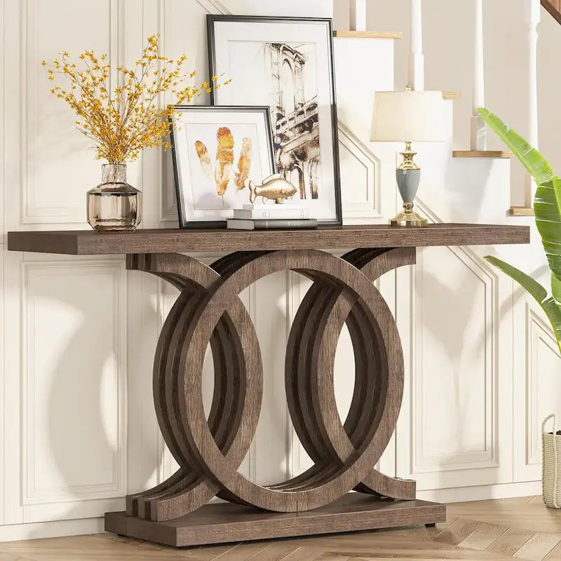 Console de 55 pouces avec base géométrique, table de couloir en bois, vintage