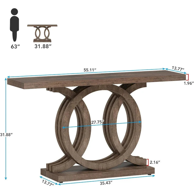 Console de 55 pouces avec base géométrique, table de couloir en bois, vintage