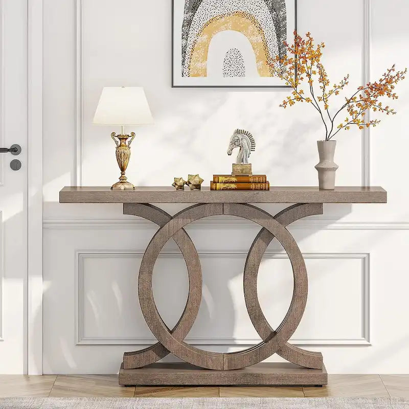 Console de 55 pouces avec base géométrique, table de couloir en bois, vintage