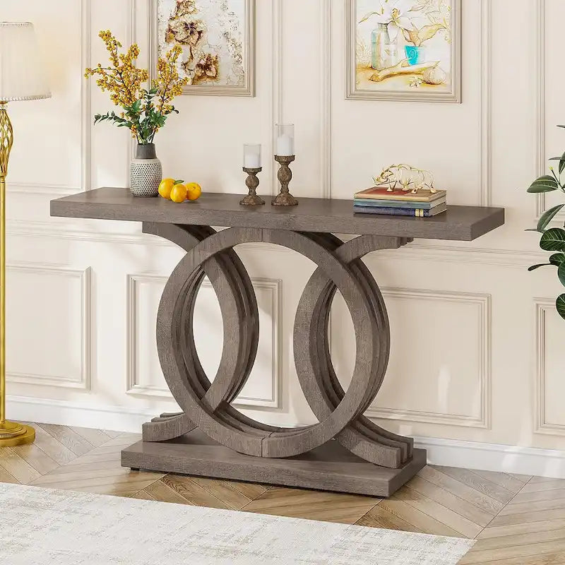 Console de 55 pouces avec base géométrique, table de couloir en bois, vintage