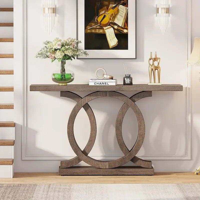 Console de 55 pouces avec base géométrique, table de couloir en bois, vintage