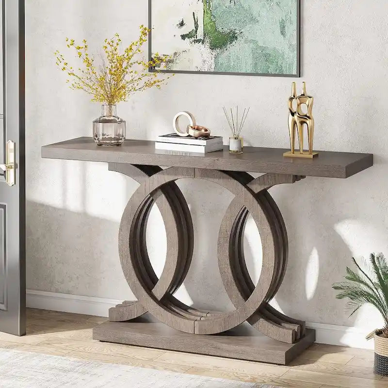 Console de 55 pouces avec base géométrique, table de couloir en bois, vintage