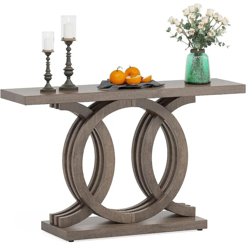 Console de 55 pouces avec base géométrique, table de couloir en bois, vintage