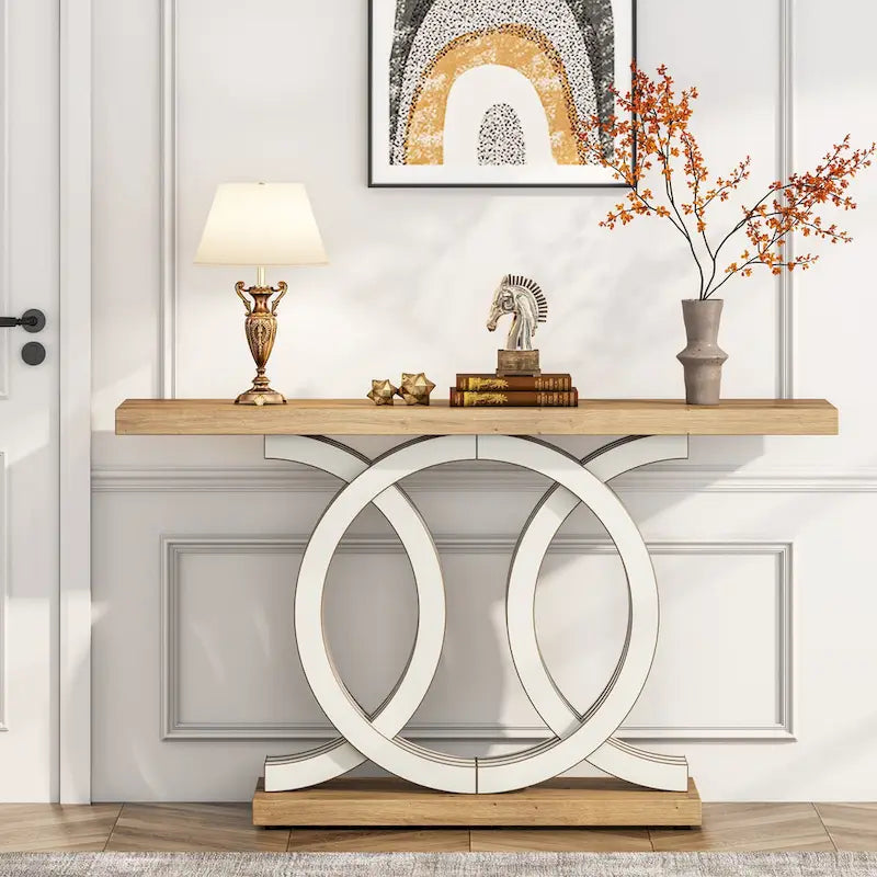 Console de 55 pouces avec base géométrique, table de couloir en bois, vintage
