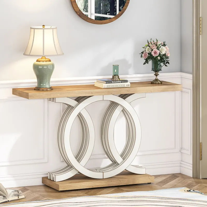 Console de 55 pouces avec base géométrique, table de couloir en bois, vintage