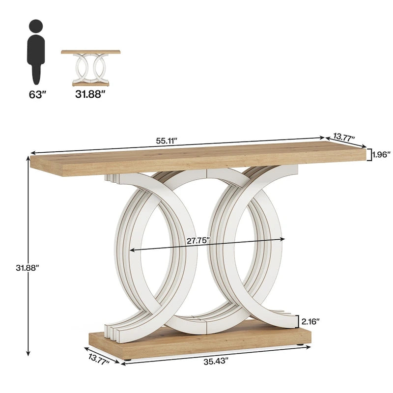Console de 55 pouces avec base géométrique, table de couloir en bois, vintage
