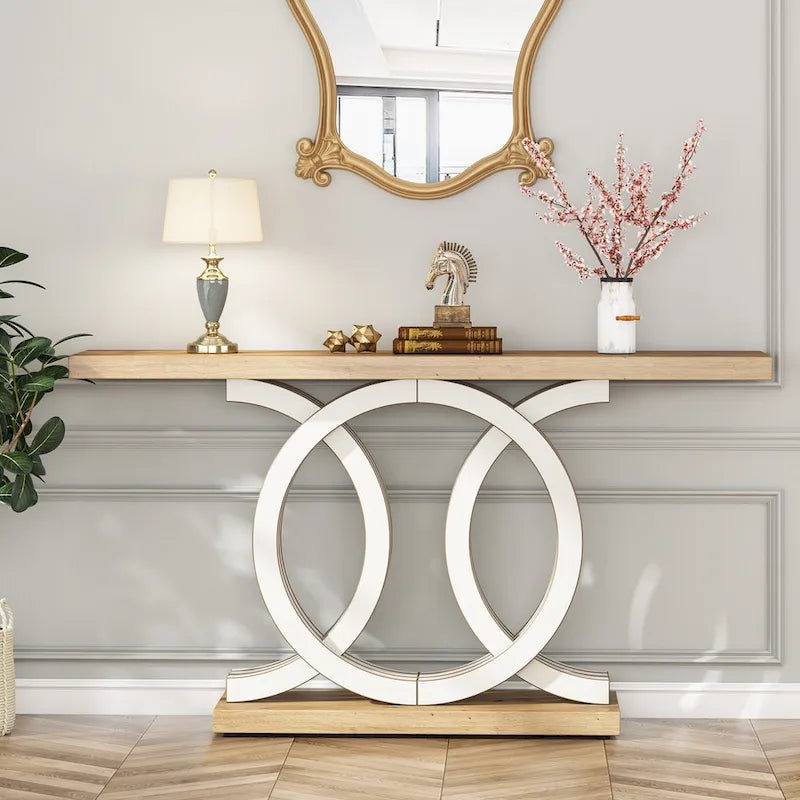 Console de 55 pouces avec base géométrique, table de couloir en bois, vintage