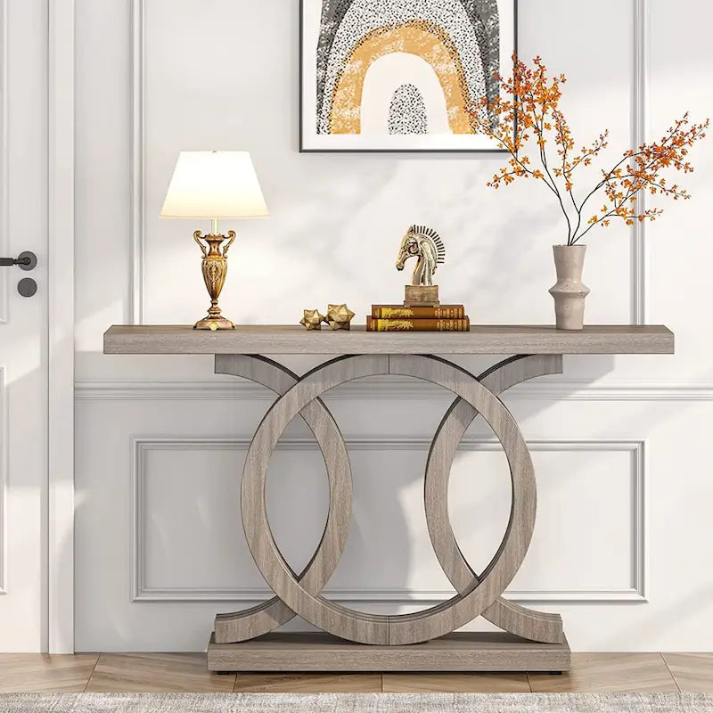Console de 55 pouces avec base géométrique, table de couloir en bois, vintage