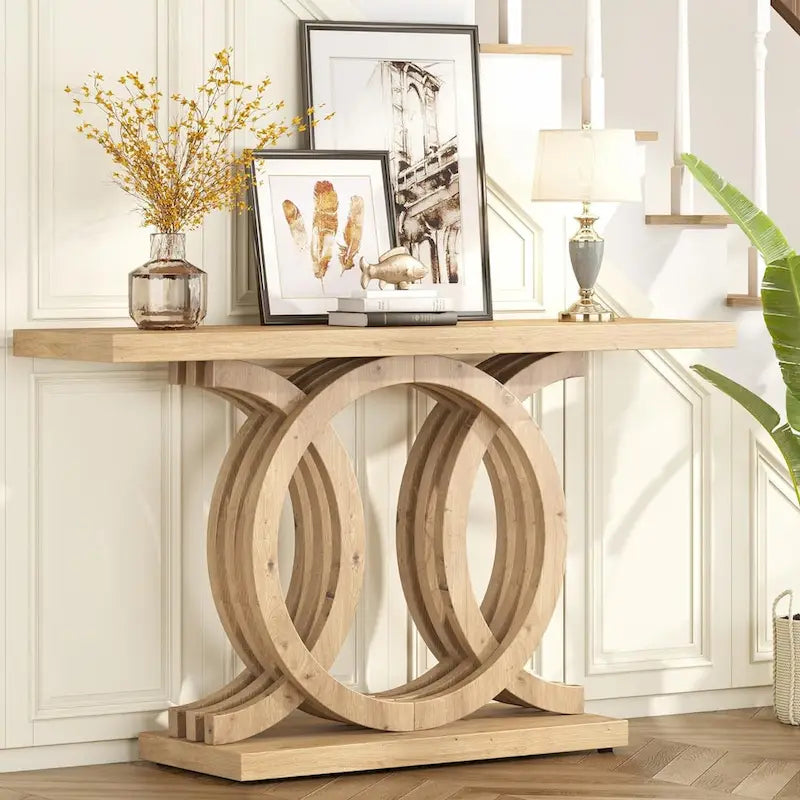Console de 55 pouces avec base géométrique, table de couloir en bois, vintage