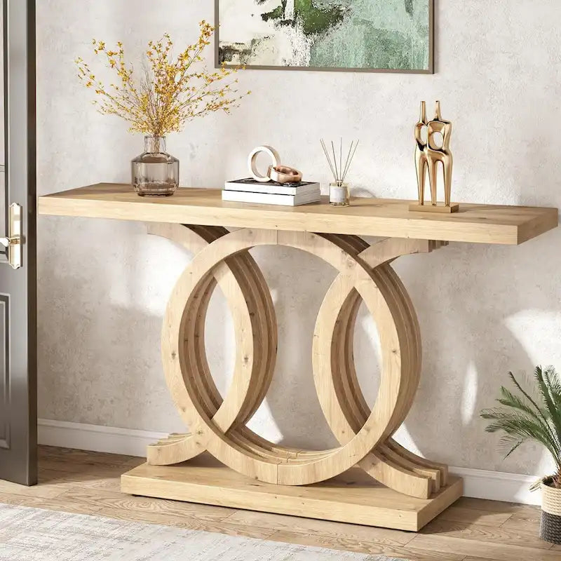 Console de 55 pouces avec base géométrique, table de couloir en bois, vintage