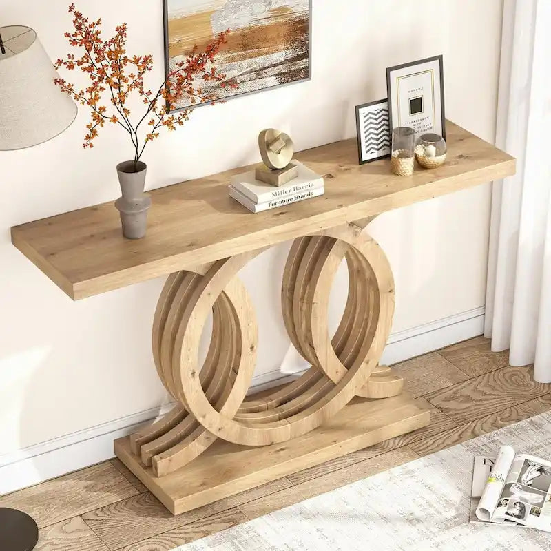 Console de 55 pouces avec base géométrique, table de couloir en bois, vintage