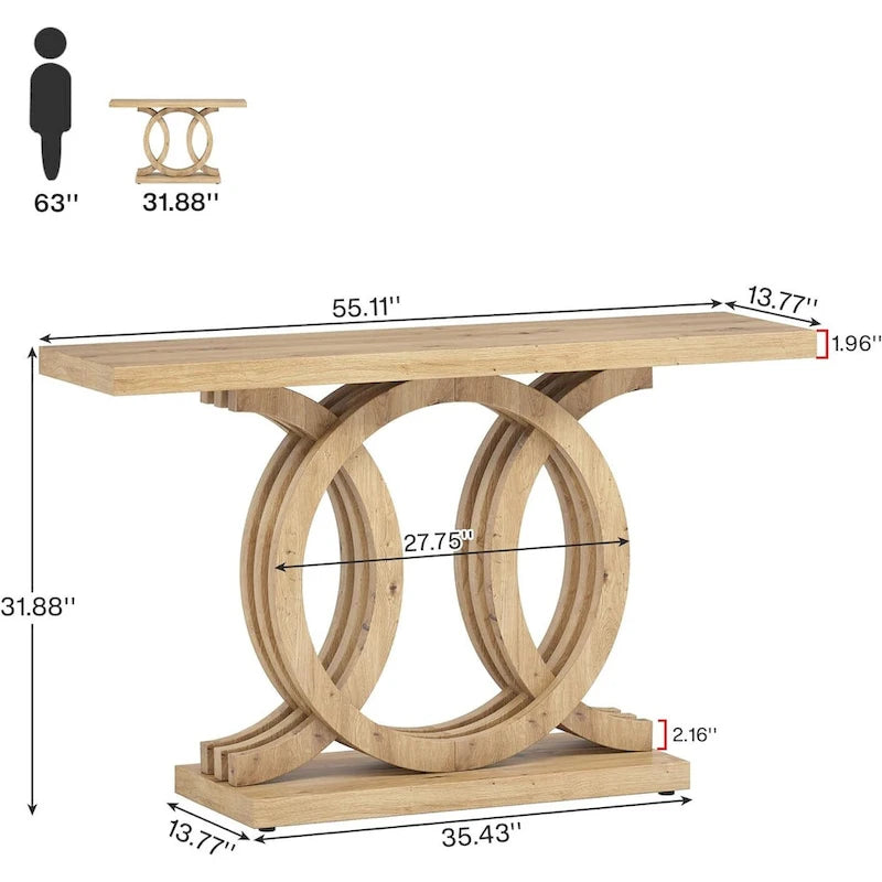 Console de 55 pouces avec base géométrique, table de couloir en bois, vintage