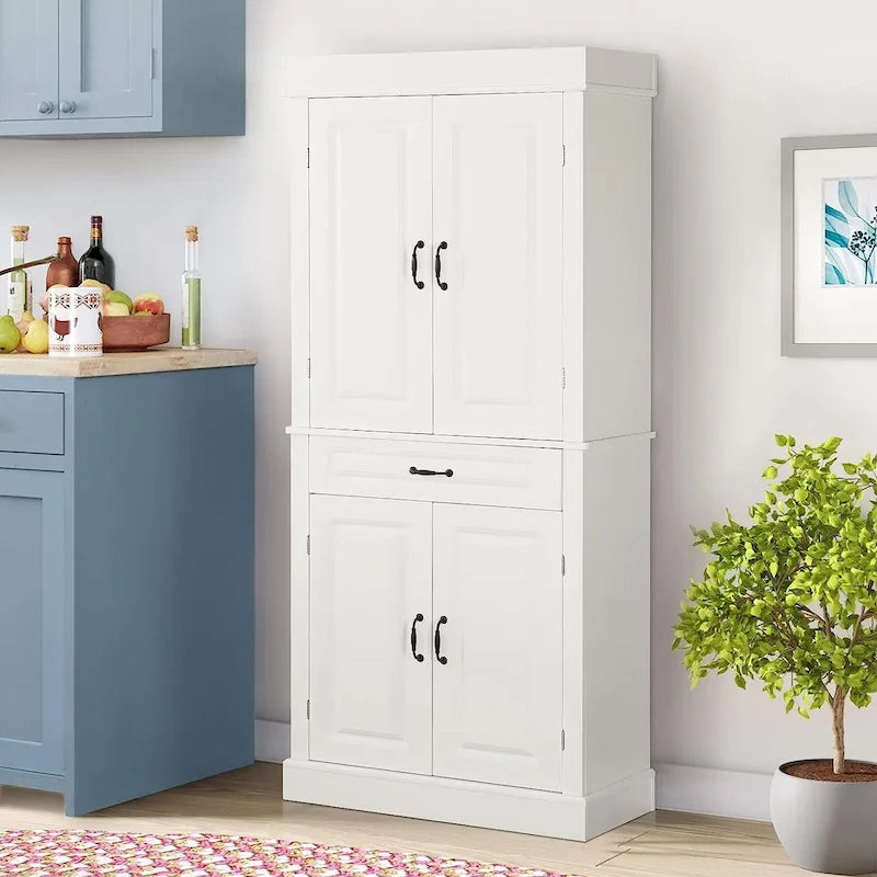 Meuble de cuisine autoportant de 71 po, grand meuble de rangement avec tiroir et étagères réglables, armoire de sol à 2 portes