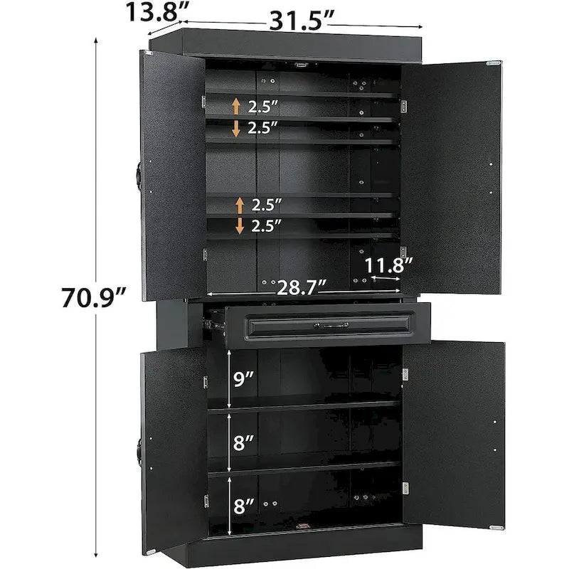Meuble de cuisine autoportant de 71 po, grand meuble de rangement avec tiroir et étagères réglables, armoire de sol à 2 portes