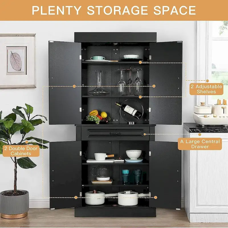 Meuble de cuisine autoportant de 71 po, grand meuble de rangement avec tiroir et étagères réglables, armoire de sol à 2 portes