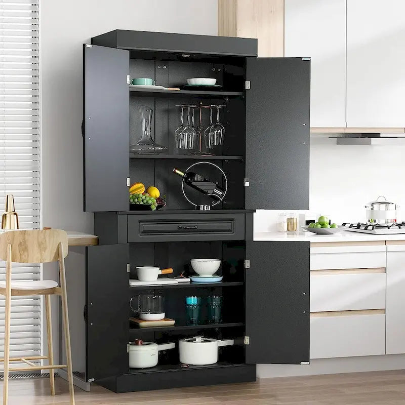 Meuble de cuisine autoportant de 71 po, grand meuble de rangement avec tiroir et étagères réglables, armoire de sol à 2 portes