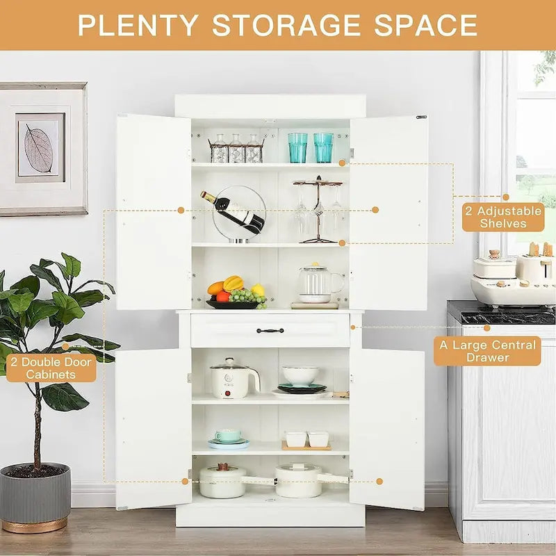 Meuble de cuisine autoportant de 71 po, grand meuble de rangement avec tiroir et étagères réglables, armoire de sol à 2 portes