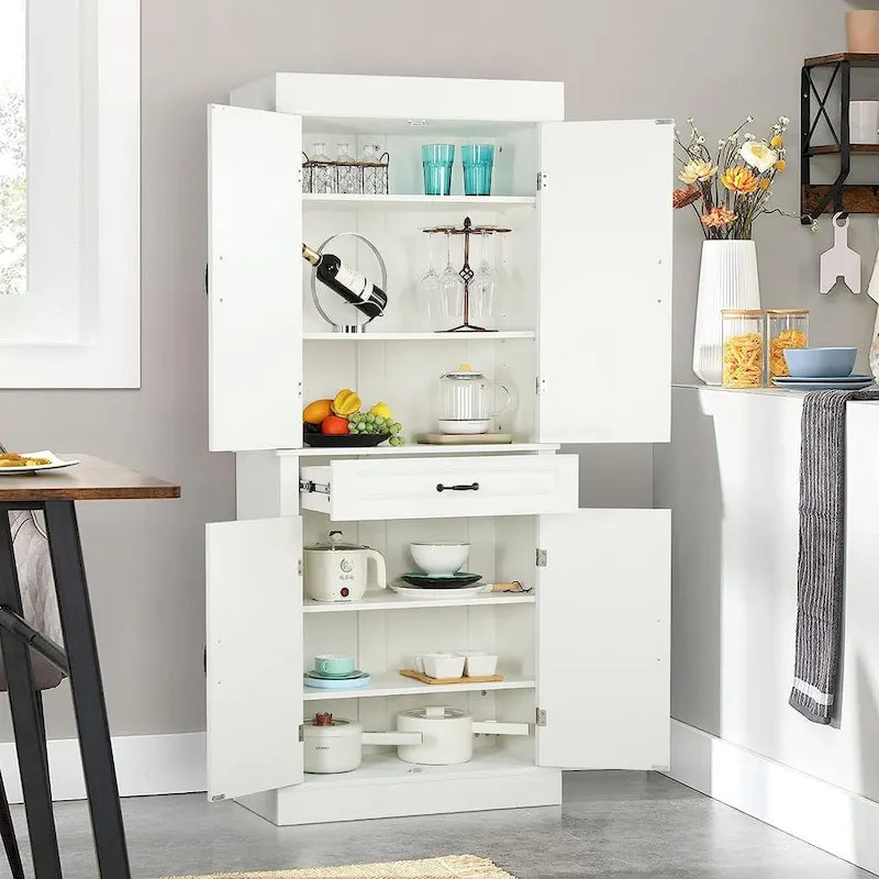 Meuble de cuisine autoportant de 71 po, grand meuble de rangement avec tiroir et étagères réglables, armoire de sol à 2 portes