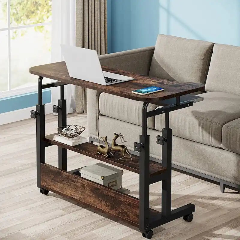 Table d'appoint portable réglable en hauteur avec station de chargement, pour canapé, lit, ordinateur portable