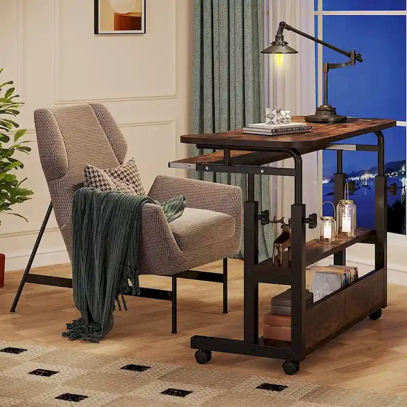 Table d'appoint portable réglable en hauteur avec station de chargement, pour canapé, lit, ordinateur portable