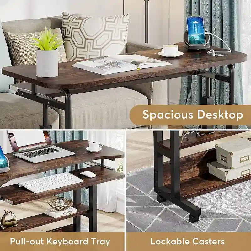 Table d'appoint portable réglable en hauteur avec station de chargement, pour canapé, lit, ordinateur portable