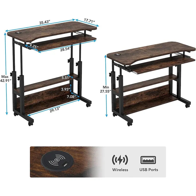 Table d'appoint portable réglable en hauteur avec station de chargement, pour canapé, lit, ordinateur portable