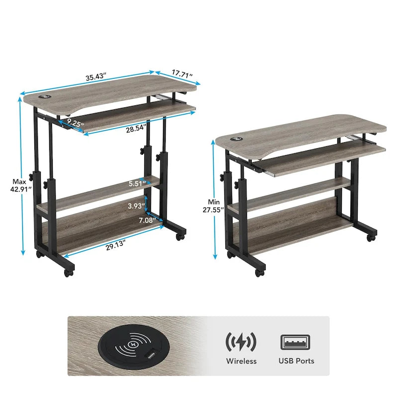 Table d'appoint portable réglable en hauteur avec station de chargement, pour canapé, lit, ordinateur portable