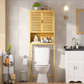 Meuble de rangement pour WC en bambou avec étagère réglable et portes doubles
