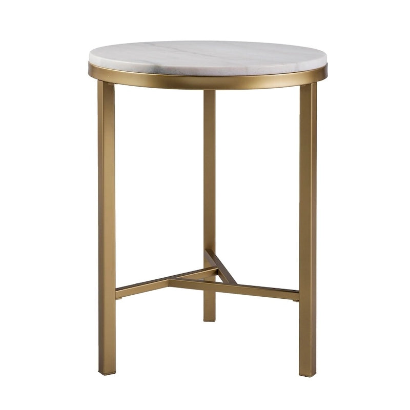 Table d'appoint mi-siècle moderne en marbre ivoire et or