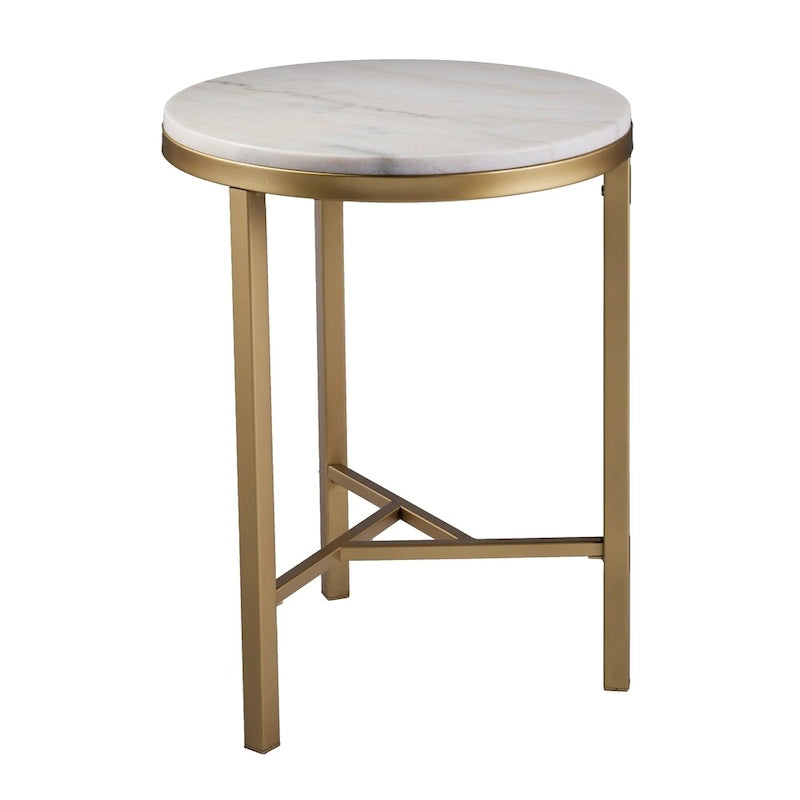 Table d'appoint mi-siècle moderne en marbre ivoire et or