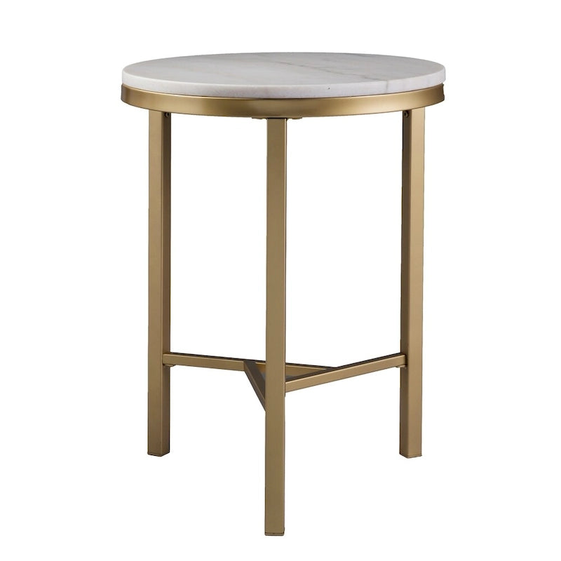 Table d'appoint mi-siècle moderne en marbre ivoire et or