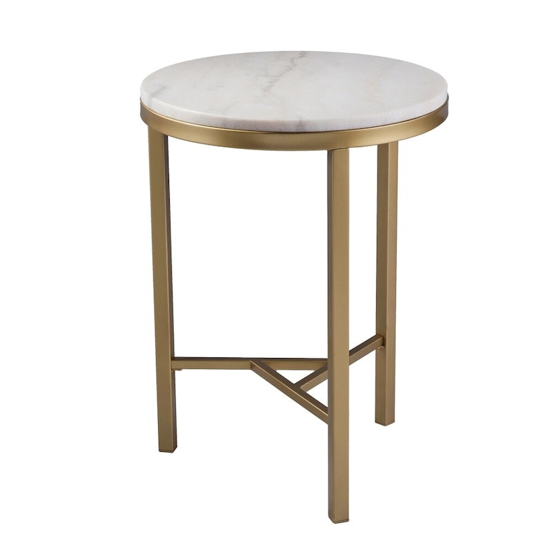 Table d'appoint mi-siècle moderne en marbre ivoire et or