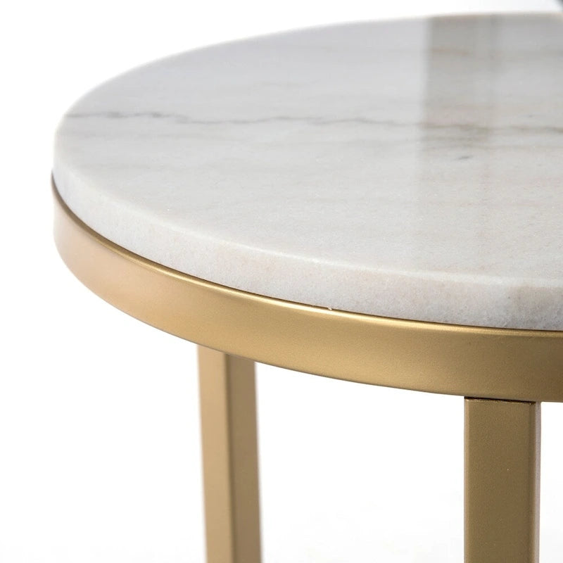 Table d'appoint mi-siècle moderne en marbre ivoire et or