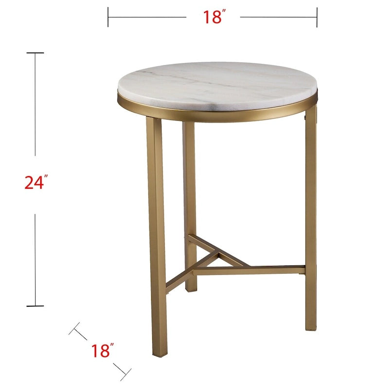 Table d'appoint mi-siècle moderne en marbre ivoire et or