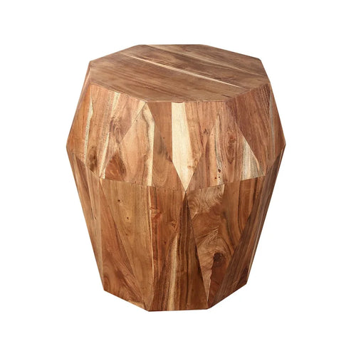Table d'appoint artisanale de 22 pouces, bois d'acacia massif multifacette, plateau octogonal, marron naturel