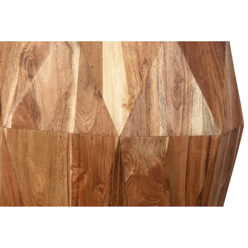 Table d'appoint artisanale de 22 pouces, bois d'acacia massif multifacette, plateau octogonal, marron naturel