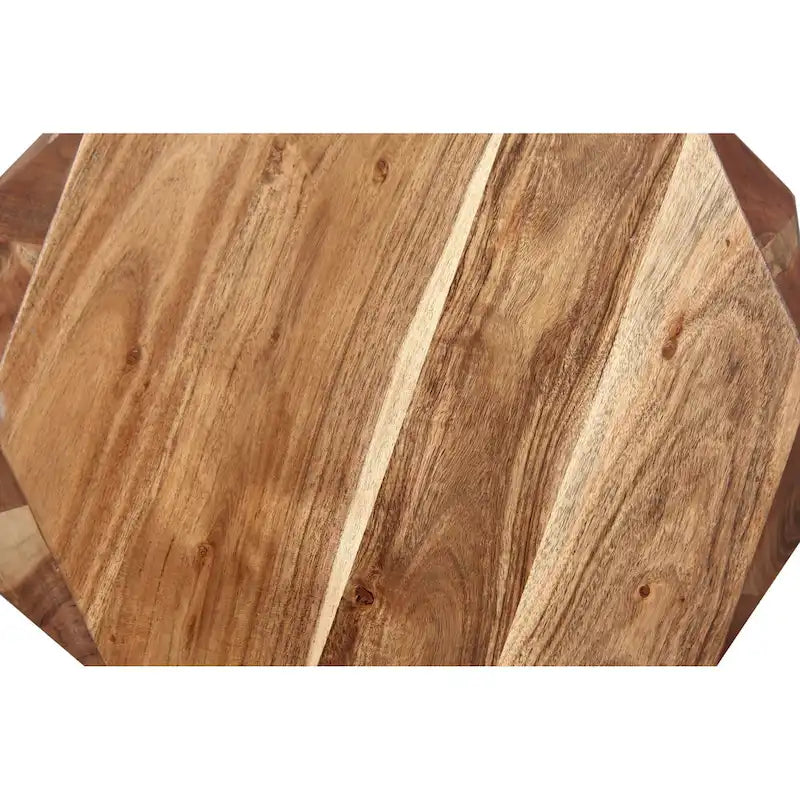 Table d'appoint artisanale de 22 pouces, bois d'acacia massif multifacette, plateau octogonal, marron naturel
