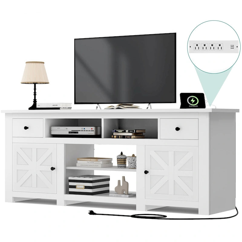 Meuble TV de ferme de 70 po, centre de divertissement avec prise de courant pour téléviseurs jusqu'à 80 po - 70L x 15.5W x 30H