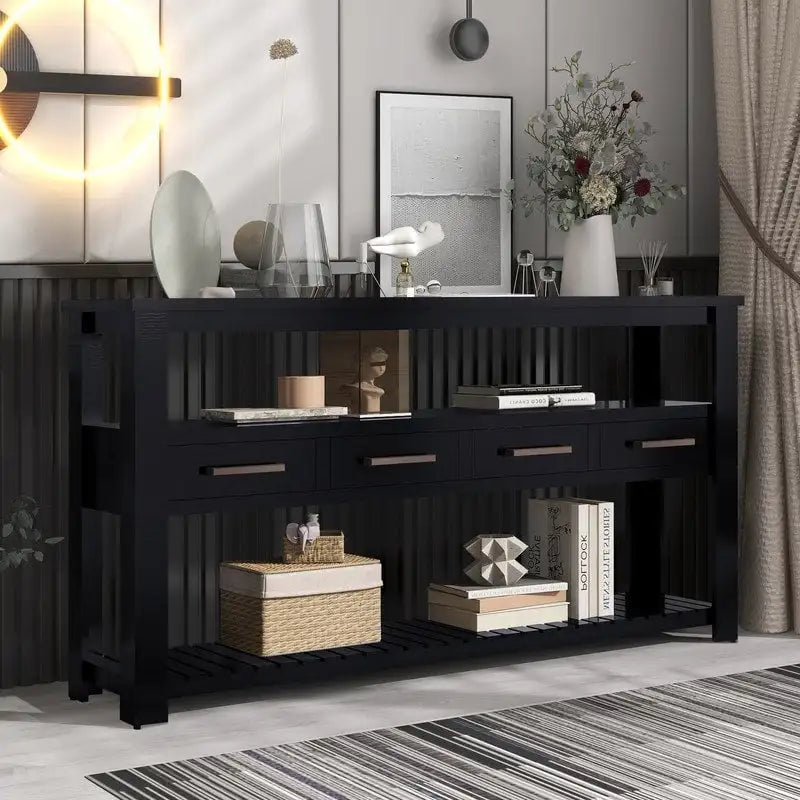 Console moderne avec 4 tiroirs et 2 étagères
