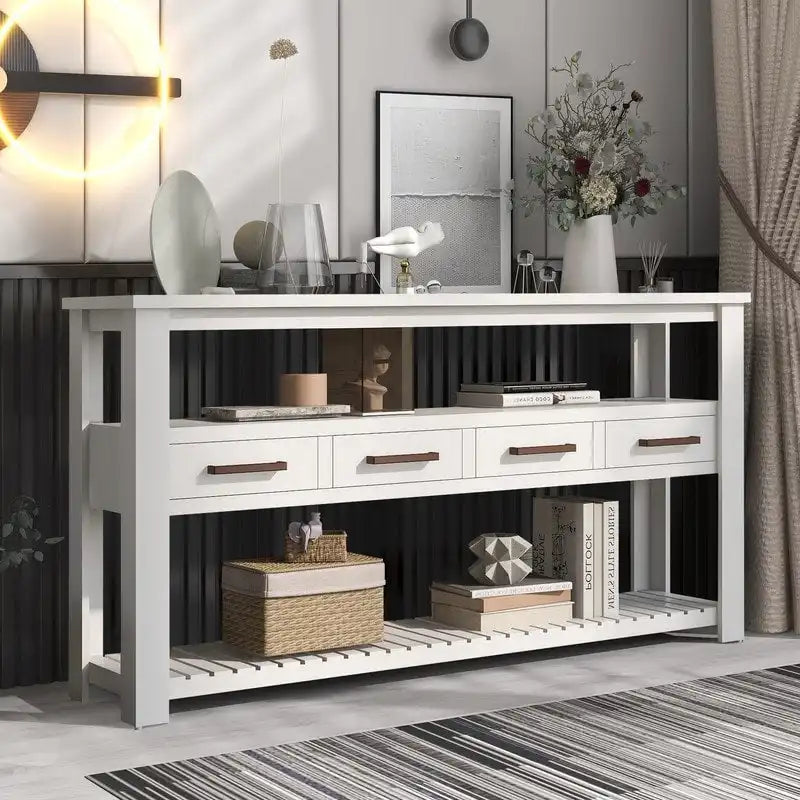 Console moderne avec 4 tiroirs et 2 étagères